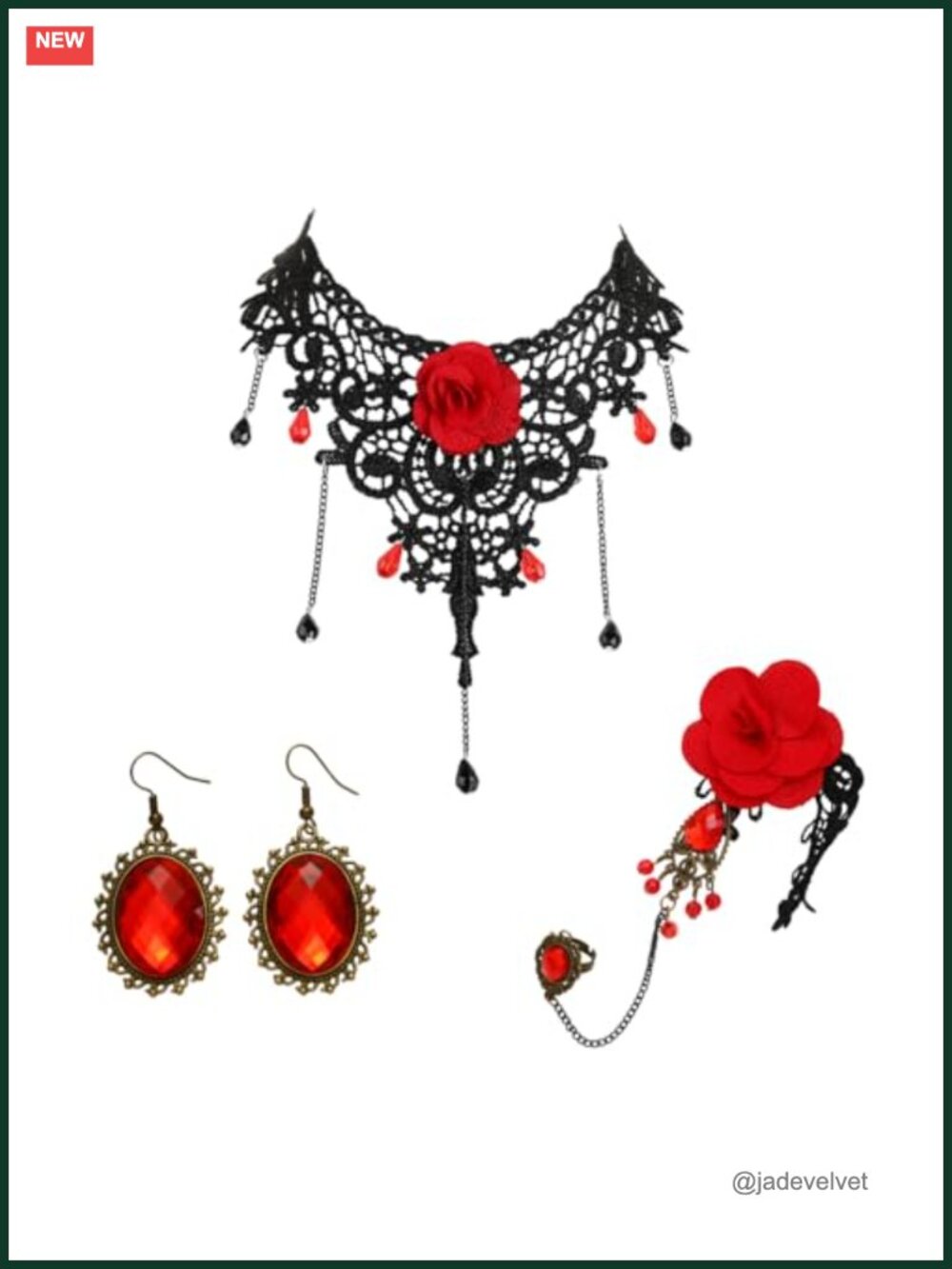 Gothic Lace Choker Earrings Bracelet Set Punk Halloween Costume Jewelry